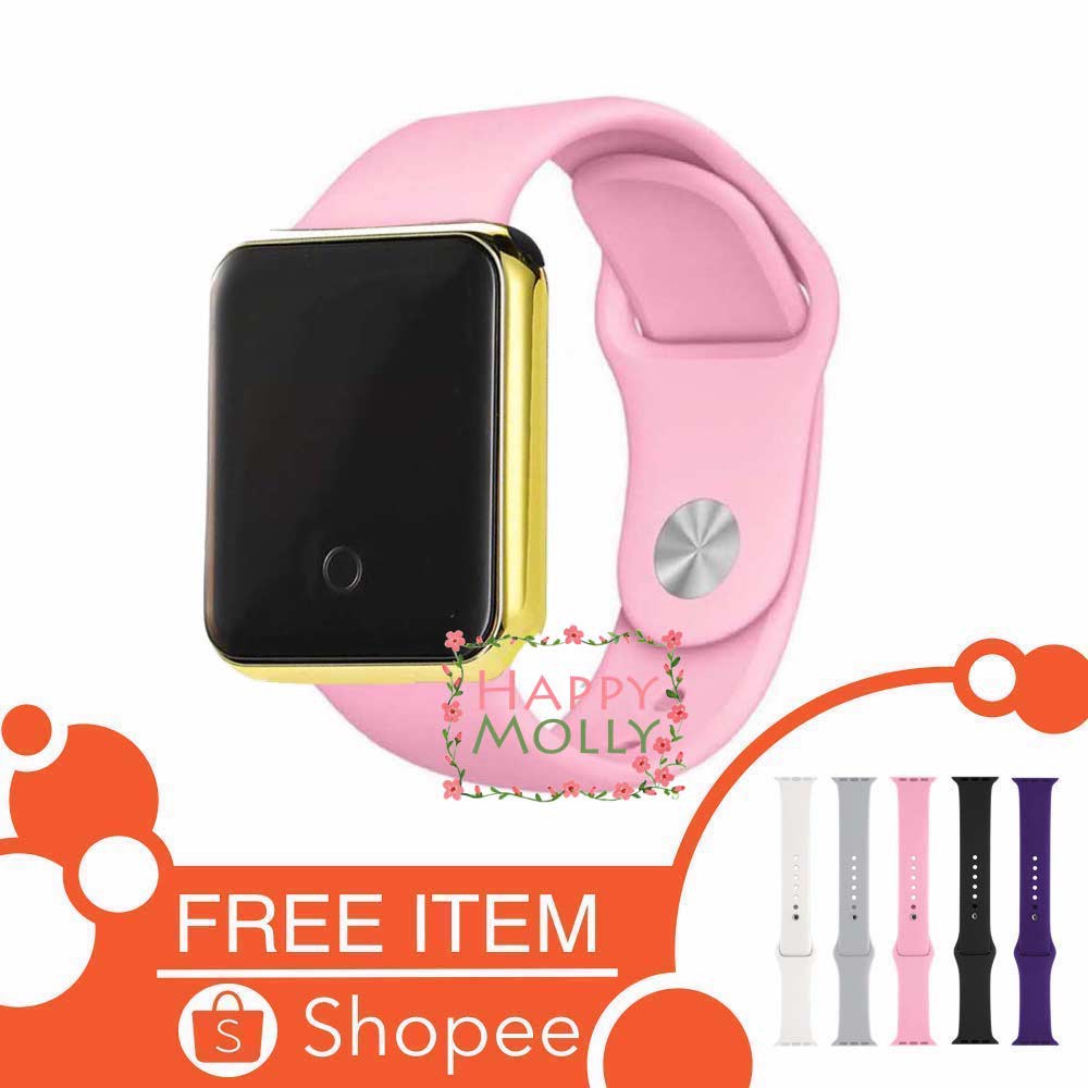 Touch Screen★LED Watch [ Baby Pink Gold ] Jam Tangan Digital Pria &amp; Wanita - Strap Rubber FREE STRAP