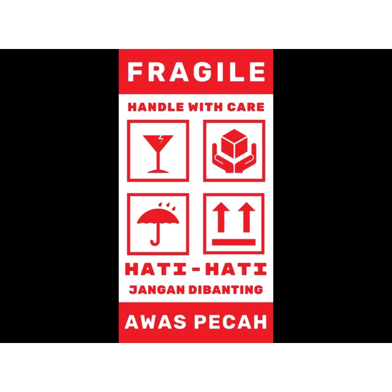 

STICKER LABEL FFRAGILE “Awas Pecah” ANTI AIR untuk packing / kemasan produk