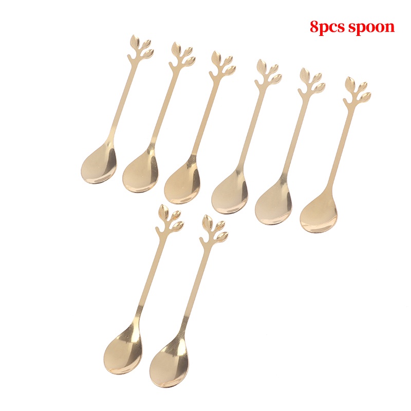 Sunshine 8pcs / set Sendok + Garpu Es Krim / Teh / Dessert / Buah Bahan Stainless Steel