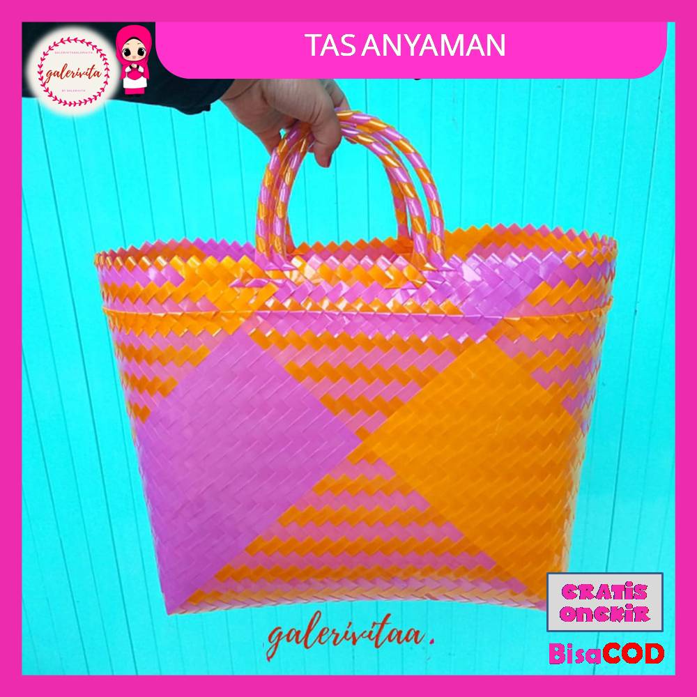 Tas Anyaman Plastik Kaca Kombinasi Murah Ukuran Jumbo XL / Tas Anyam Belanja / Tas Parcel