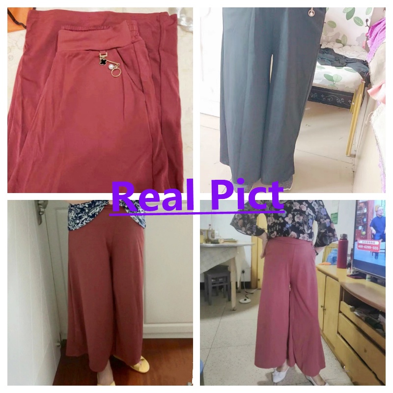 M-2XL Celana Wanita Sifon Longgar Kasual Bernapas Pinggang Tinggi  Lebar Kaki Pleated Celana Crop Pants