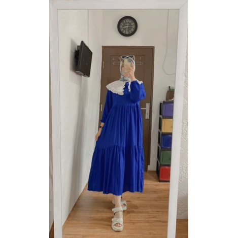 Midi Dress Korea Kerah Putih