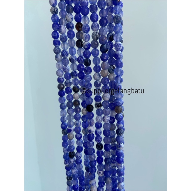 Batu sodalite serat FACET 6mm CUTTING biru putih bahan premium