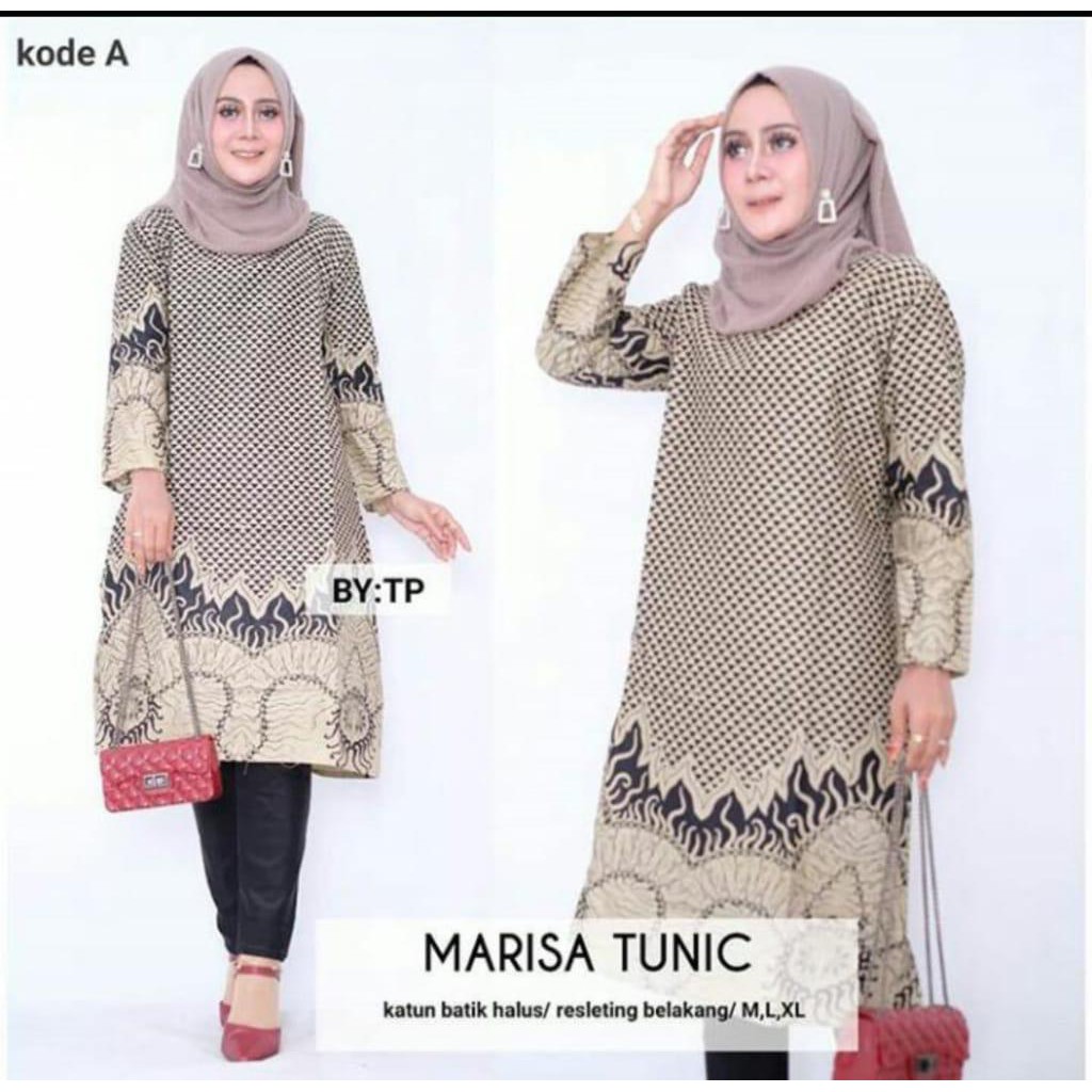 ADA JUMBO Batik Wanita Modern Marisa Tunic Katun Resleting Seragam Motif Premium Exclusive