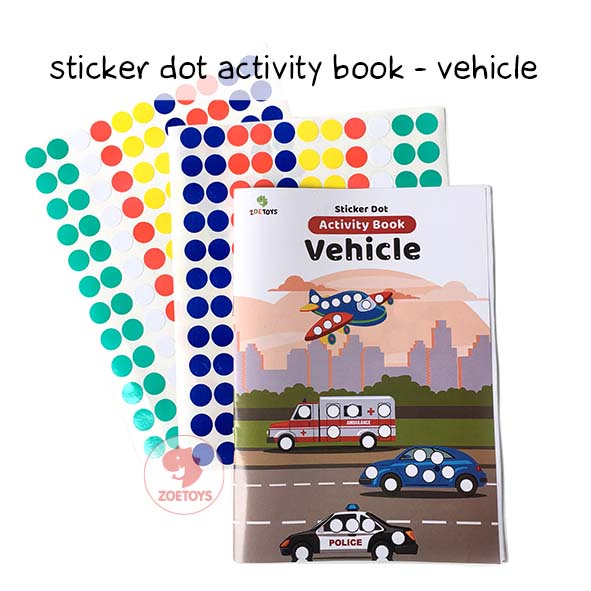 Zoetoys Reusable Sticker Dot Activity Set Book | Alphabet Hijaiyah Number Vehicle Animal | Color Dot Activity Card Kartu Aktivitas Mainan Edukasi Anak-Book Vehicle