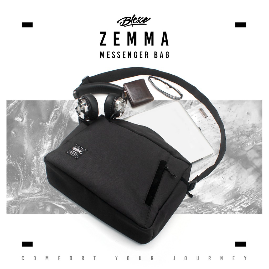 Tas Laptop 14 inch Tas Selempang Kerja Kantor Sekolah Blesco Zemma Hitam