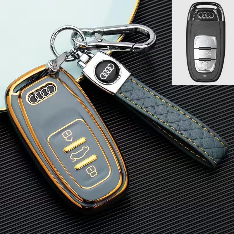 Chrome-plated Audi A1 A3 A4 A5 Q7 A6 C5 C6 folding keychain car styling accessories TPU car key bag set