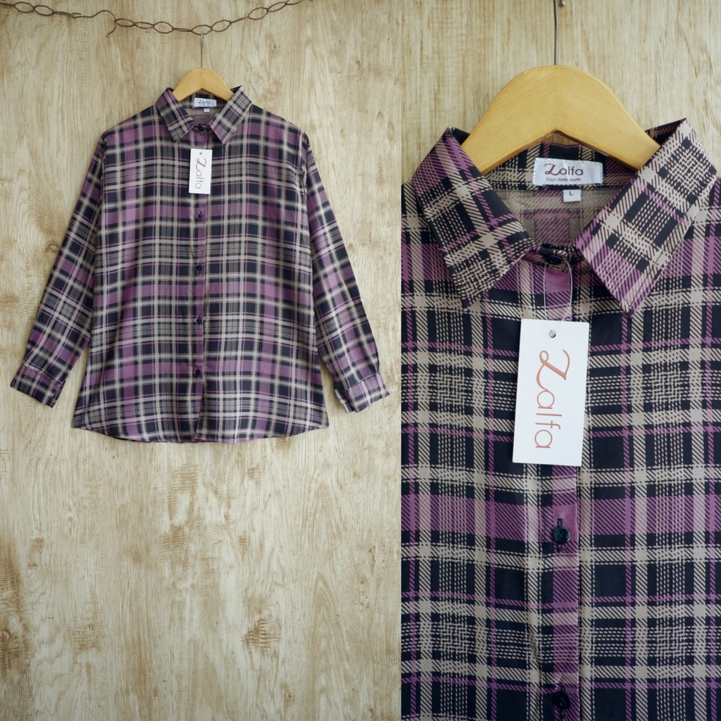 VANYA kemeja by ZALFA OUTFIT / kemeja motif / kemeja wanita murah / kemeja rayon-Purple (vol.3)