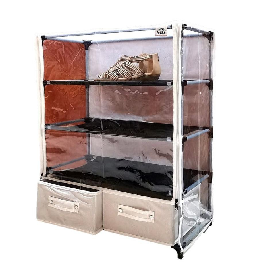 Rak Sepatu 4susun Plus Dua Laci Shoe Rack With Dust Cover M4 Dengan Dua Laci Promo Shopee Indonesia