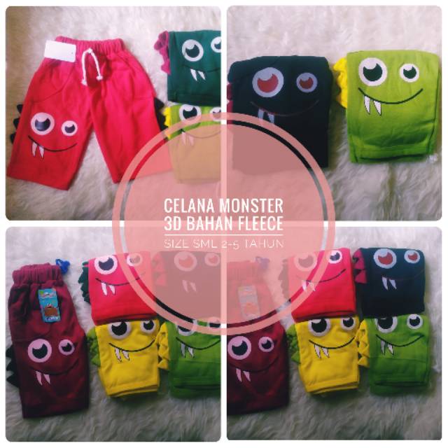 Celana Pendek Anak Motif Monster Size SML 2 Tahun - 5 Tahun / Bawahan Sweater Anak Lucu