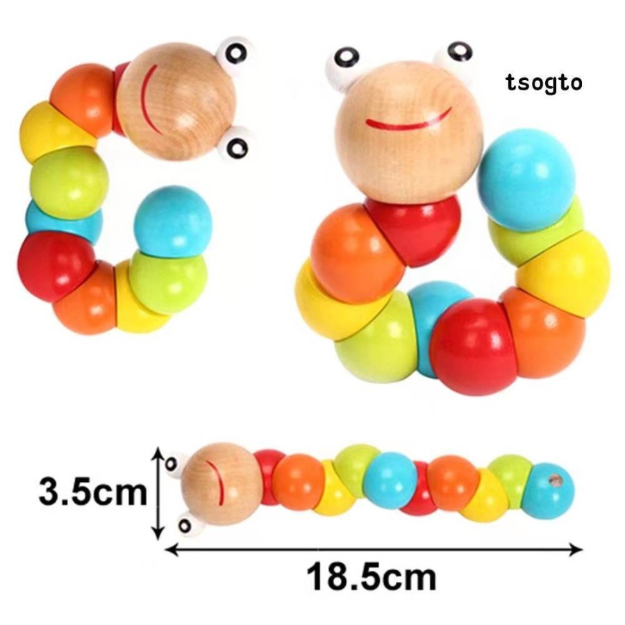 Mainan Ulat Kayu Buyee Gift | Wooden Caterpillar Toy Colorful Twisting