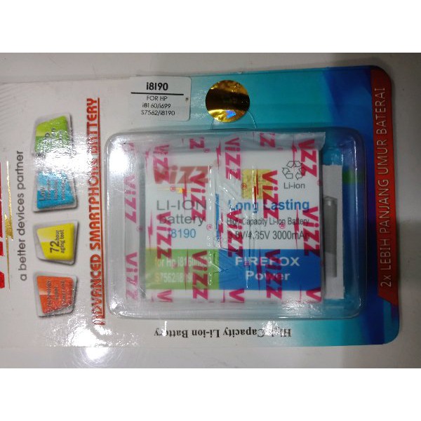 Battery Baterai Vizz Samsung Galaxy S3 Mini i8190 Double Power Ori