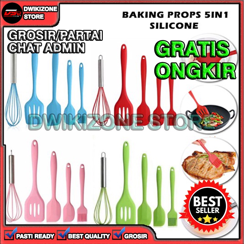 [DZS] BAKING PROPS KITCHEN SET UTENSIL 5 IN 1 SET BPA FREE SPATULA SUTIL SILIKON