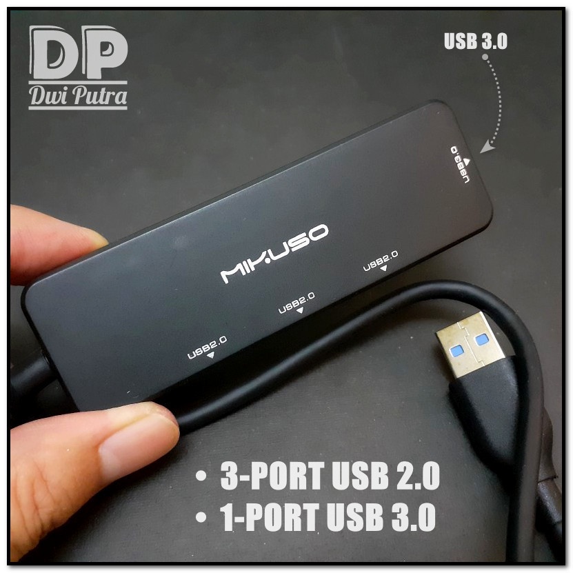 USB HUB MIKUSO HUB-014 // TOTAL 4-PORT USB // 1 PORT USB 3.0 5 GBPS // 3 PORT USB 2.0 480 MBPS // RATE USBHUB 014