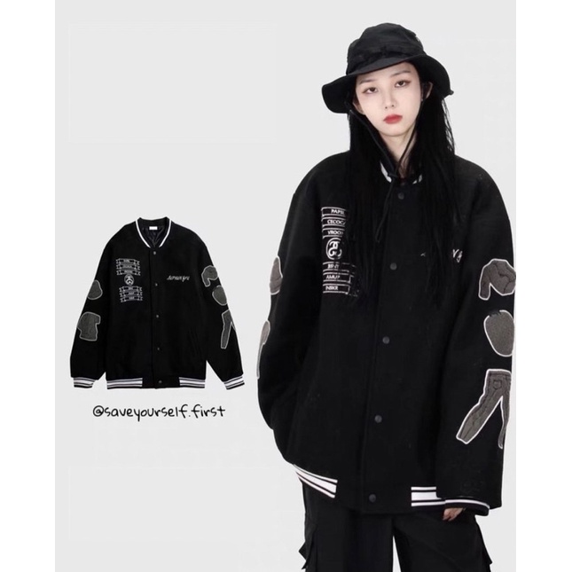 INS Jacket Baseball Varcity Wanita Oversize | Sweater Berkancing Full Sablon Model Terbaru Korean Style Jacket Stylish