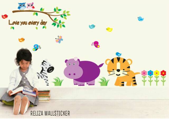 RELIZA WALL STICKER ANIMAL ZOO HEWAN ANAK KIDS SINGA OWL AY9046 STIKER DINDING