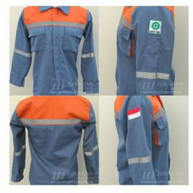 SERAGAM BAJU SAFETY ABU ABU KOMBINASI ORANYE