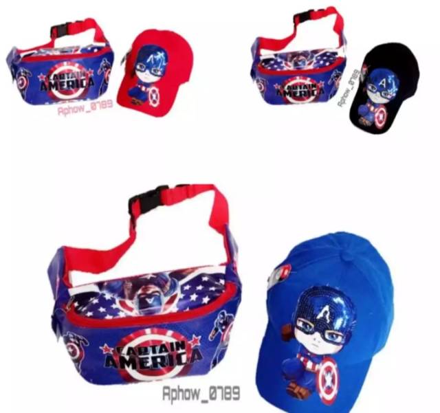 Tas waistbag anak kapten marvel tas pinggang kapten marvel free topi LED