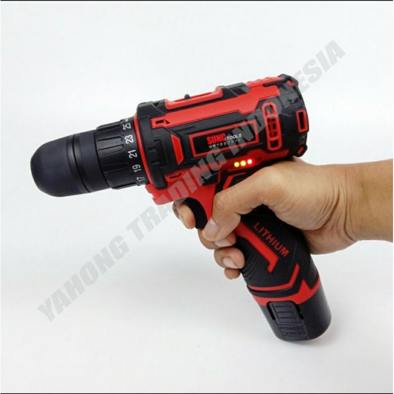 Bor cordless 12v merah 2batrei bor cordless sunc tools by JLD