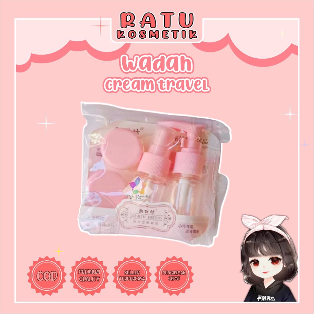 ❤ RATU ❤ Wadah Cream Travel | Tempat Cream Wajah | Botol Pump | Botol Spray 4in1