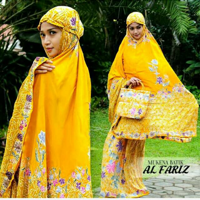 Mukena batik encim Al Fariz  handle tas rotan