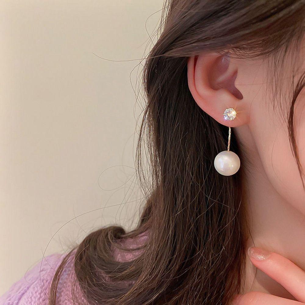 NEEDWAY Mermaid Pearl Earrings Wanita Kreatif Geometri French Pearl Stud Earrings Berlian Berlian Imitasi Anting Perempuan