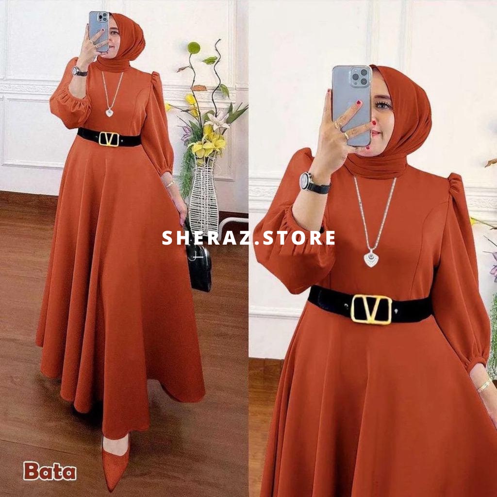 Gamis Polos Wanita Jumbo Ld 120 130 140 Free Sabuk SHAPIRA MAXI S M L XL XXL XXXL 5L Bahan Shakila