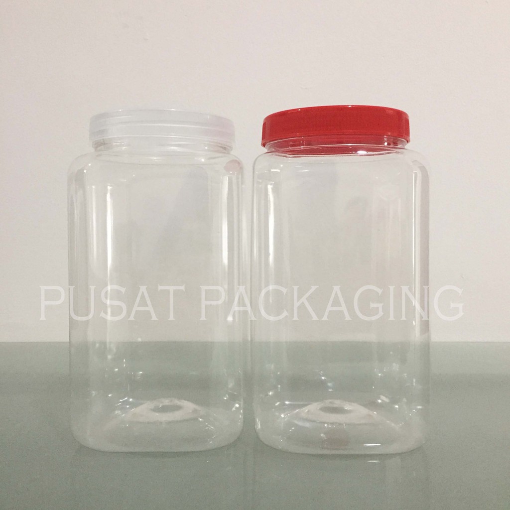 Toples Jar 2000ml Kotak Plastik Coklat Kue / Toples Cupang 2L 2 Liter