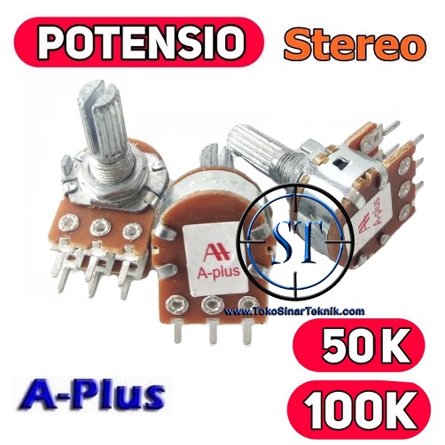 Potensio Stereo 50K / 100K Merk A-Plus Pengganti Merk Alpha 6 Kaki 6pin Suara Pot B50K / B100K
