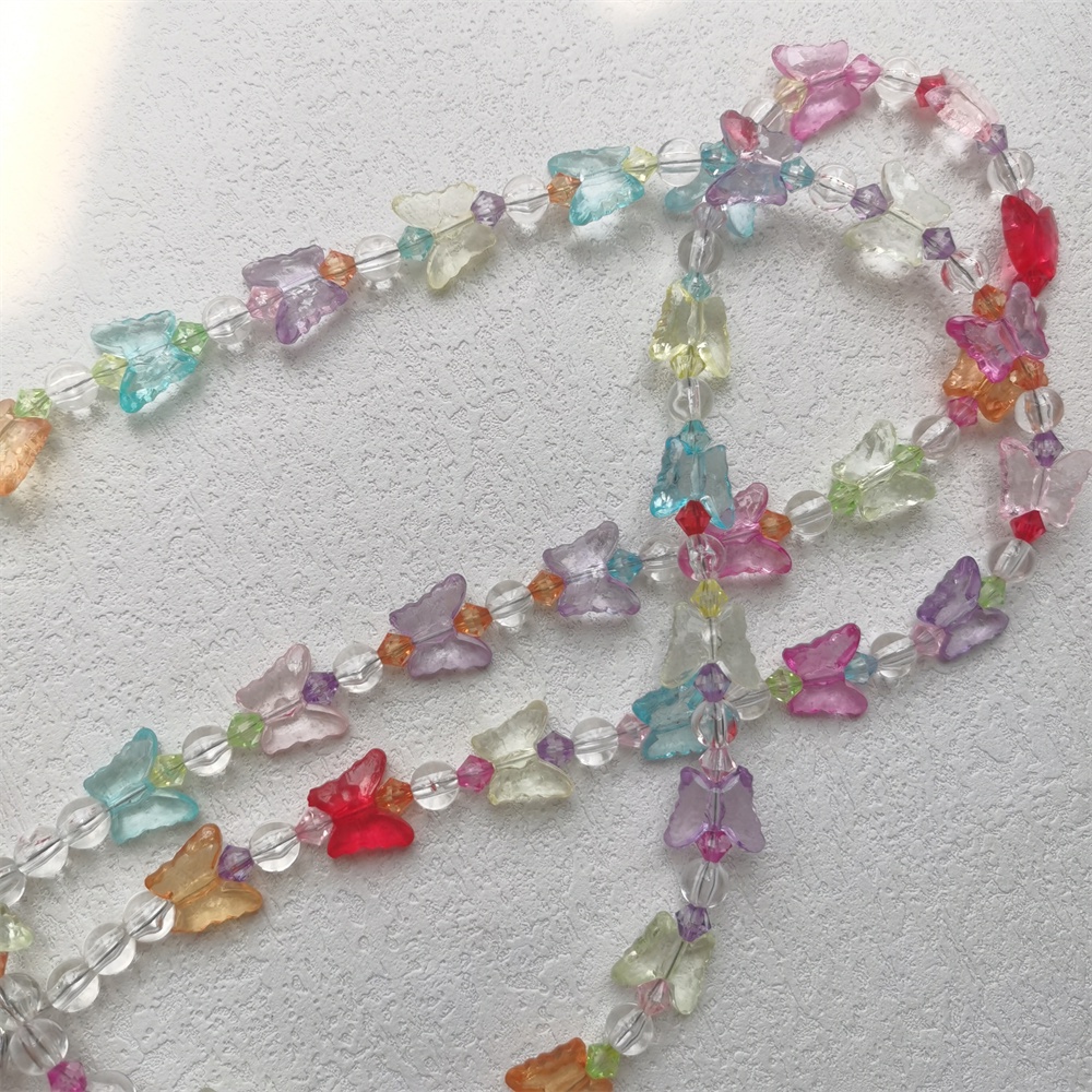 Gantungan Kunci Manik-Manik Kupu-Kupu Warna-Warni Bahan Akrilik Transparan Anti Hilang Untuk Ponsel