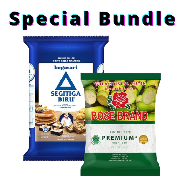 

Special Bunde! Tepung Segitiga Biru 1 kg + Gula Rose Brand 1kg