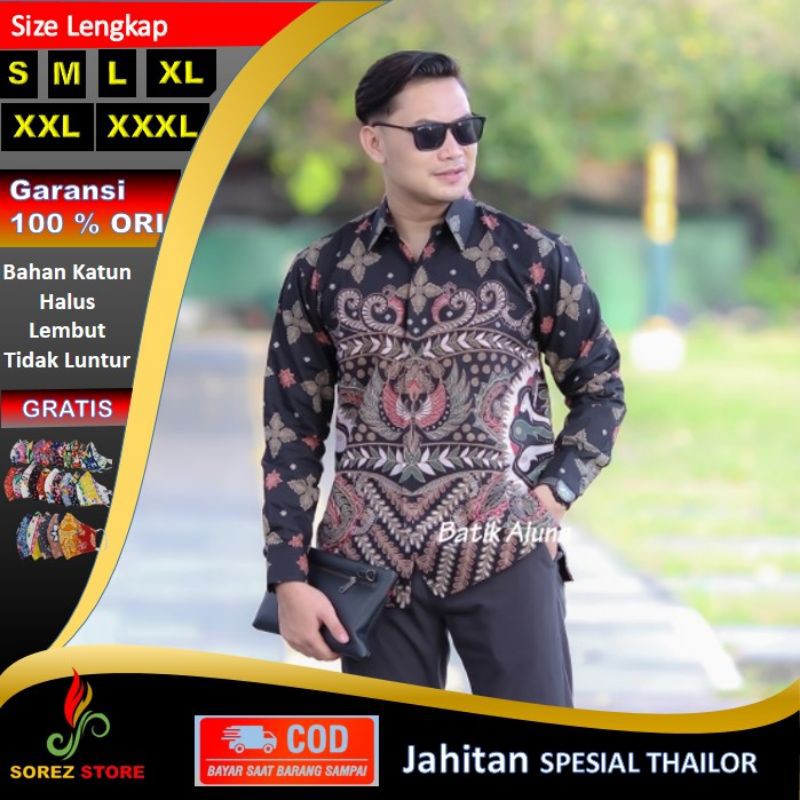 Kemeja Baju Batik Pria Lengan Panjang Warna hitam Full Furing Slimfit Kertabumi Jogja Terbaru P86