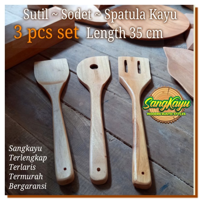 Sutil kayu Sodet kayu Spatula Kayu set 3 pcs panjang 35 cm