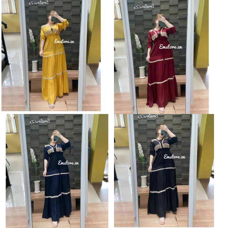 Daster Arab Panjang Emstore Model Susun  Bahan Rayon Tebal Adem Lengan