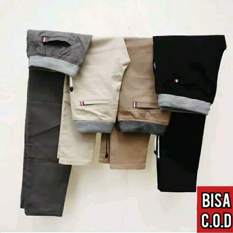 Celana panjang chino pria slimfit 27-38 HITAM MOCA GREY CREAM