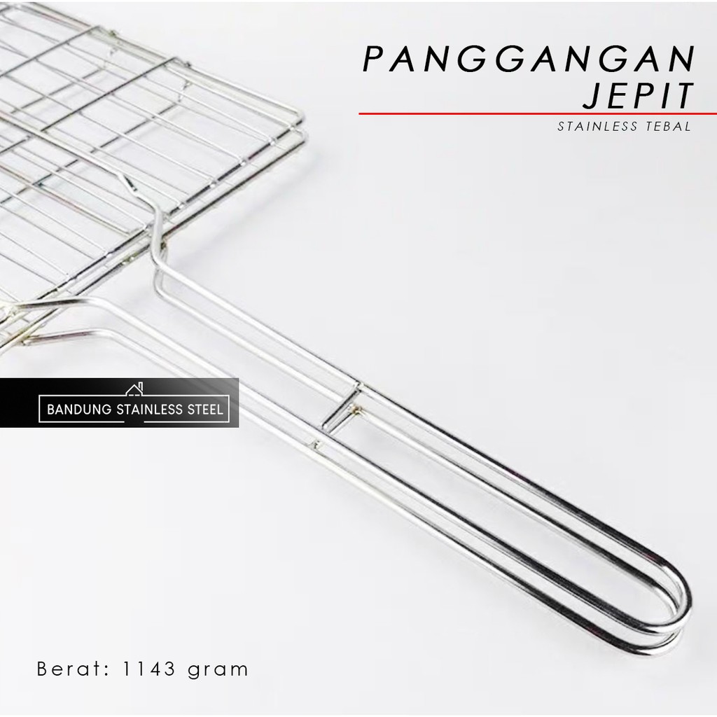 Panggangan Jepit JUMBO BESAR Barbeque BBQ Grill ikan daging lobster stainless steel tebal bakaran