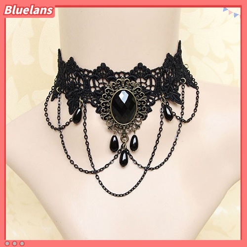 Bluelans Women Retro Gothic Black Chokers Lace Hollow Chain Collar Fashion Necklace
