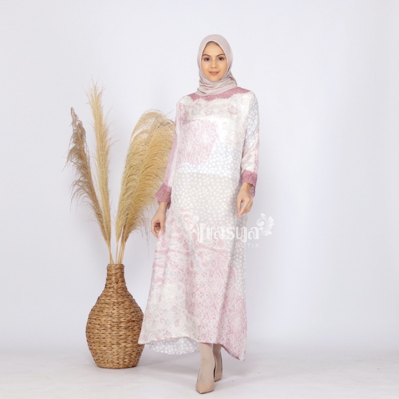 FRASYA BUTIK | Zahra Dress Gamis Kaftan Lebaran Batik Viscose Puloan Pastel