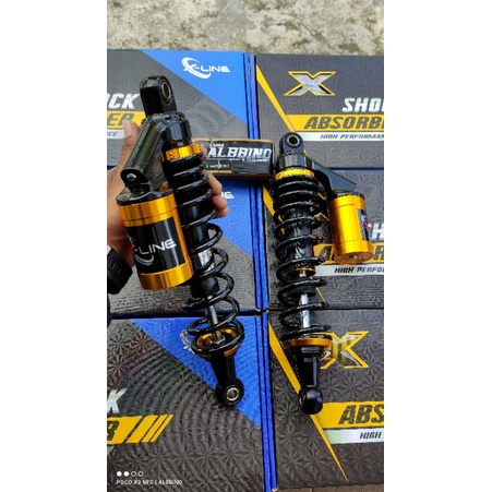 Shock X-Line copy YSS Hitam gold tabung Gold Shok belakang black gold double 32 28 320 280