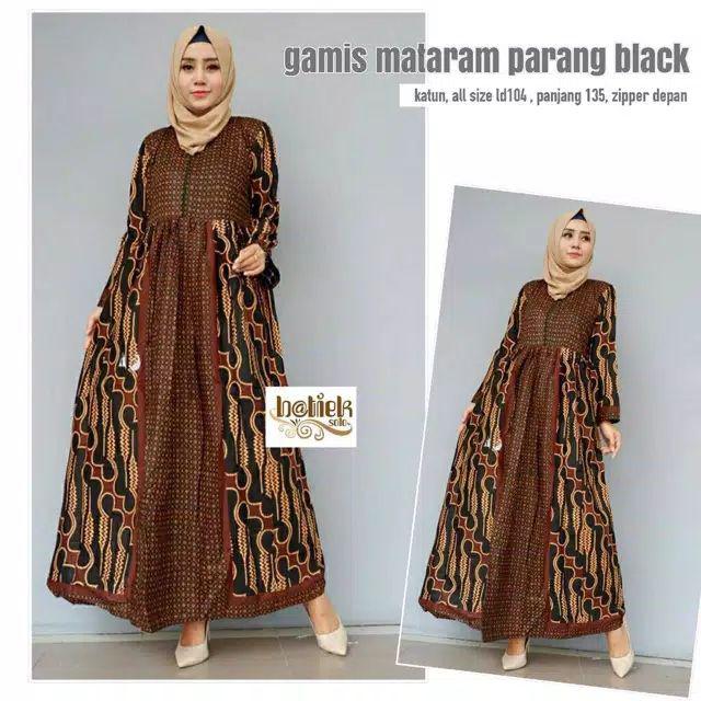 Gamis Mataram Parang Black/long Dress Batik Syari/terusan Batik/seragam Batik/gamis Batik Busui