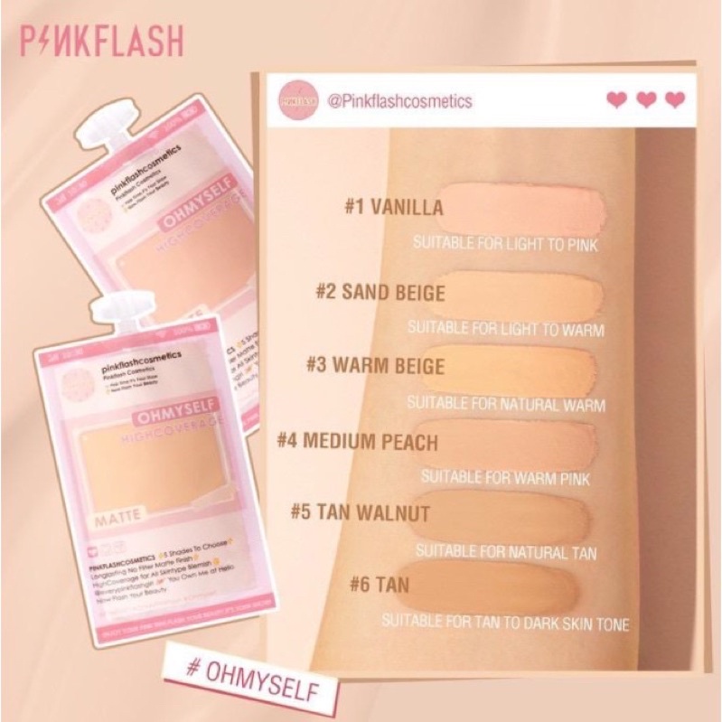 ✨NAGIHI✨ PINKFLASH Foundation Cream Matte Full Cover Pouch Tahan Air