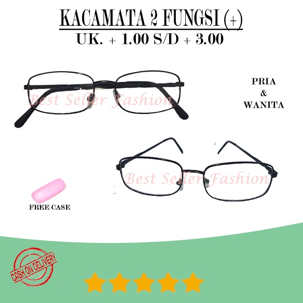 KACAMATA LENSA BIFOCAL BACA DAN JALAN +1.00 S/D +3.00 PRIA WANITA KACAMATA RABUN DEKAT FRAME KOTAK FREECASE