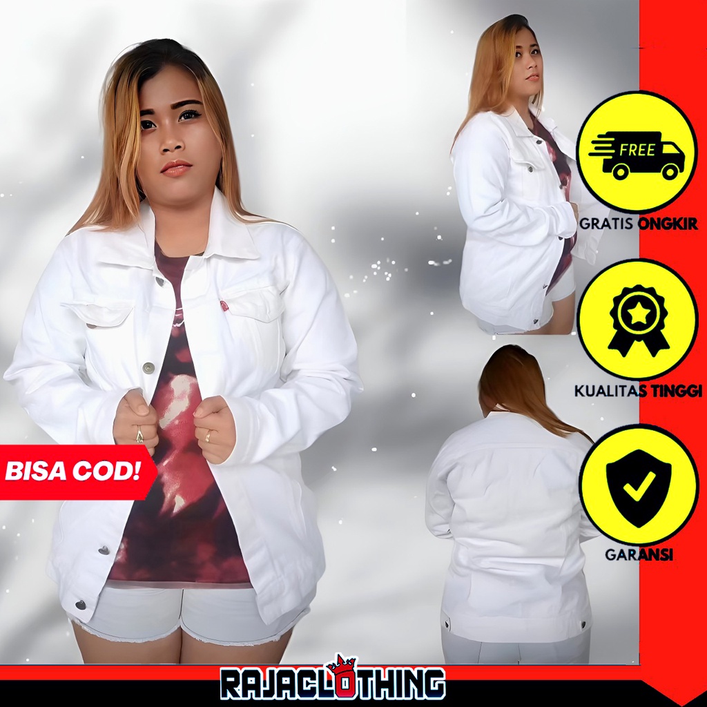 RCL - Jaket Jeans Oversize Warna Putih Bersih - Jaket Jeans Cewe - Jaket Jeans Wanita - Jaket Jeans Oversize M-L-XL-XXL