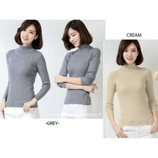 Baju Kaos Wanita Lengan Panjang Blouse Untuk Kerja Kuliah-Abu abu