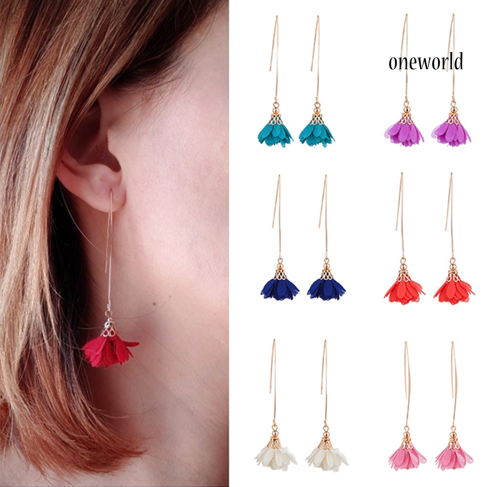 OW@ Women Long Dangle Flower Earrings Wedding Party Banquet Vintage Piercing Jewelry