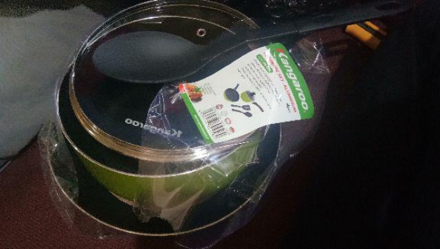 1 Kg Promo Set Wajan Dan Panci Anti Lengket / Kangaroo Kangoroo Kangguru Emerald Cookware Set-hijau