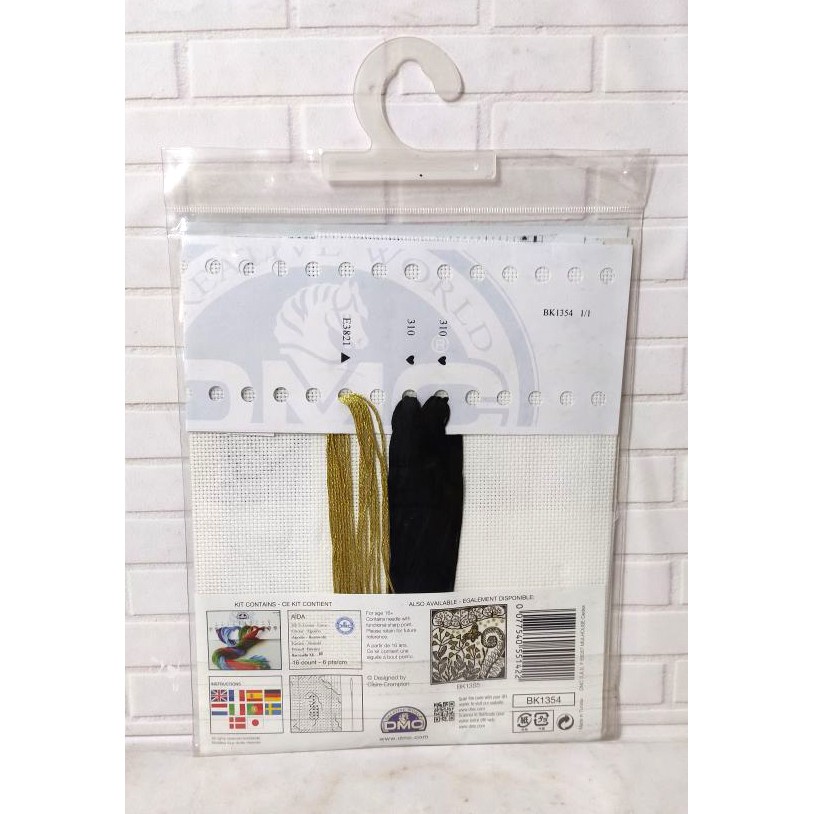 Paket Sulam Kristik Strimin DMC BK1354 Blackwork Siluet Bunga Flower