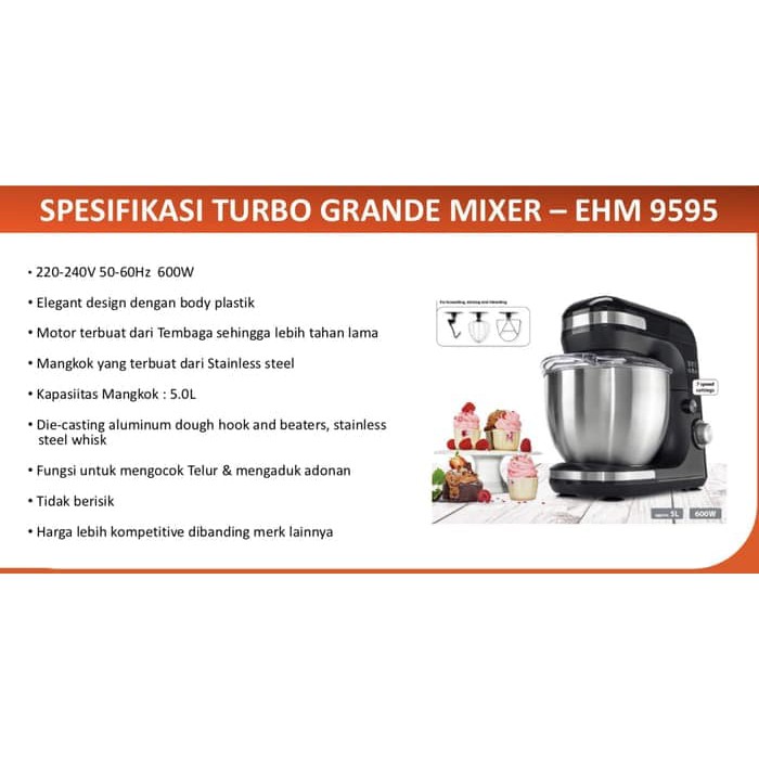 Turbo Stand Mixer EHM 9595 (5 Liter) Ready Stock Turbo Grande Mixer com 9595