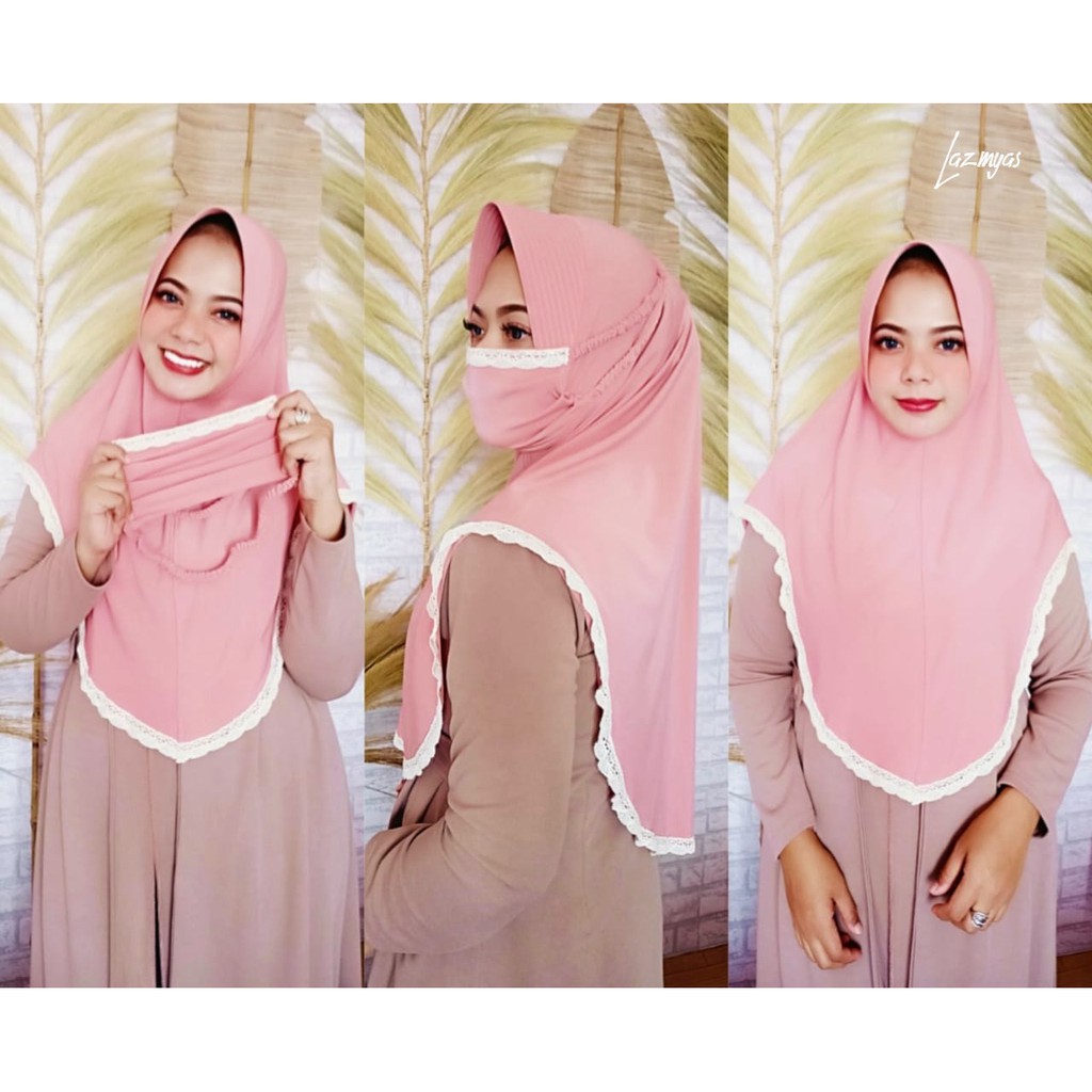 Hijab Instant Sabila Jersey set masker+renda.