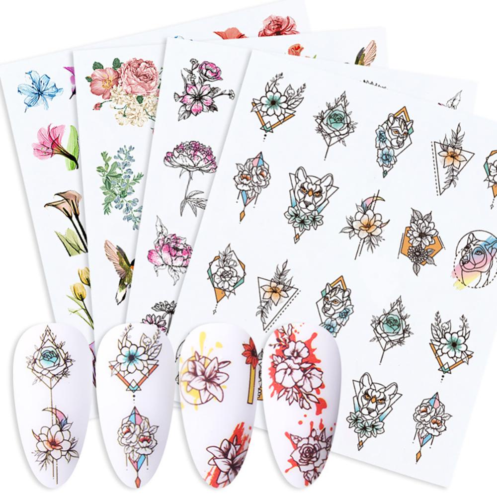 Timekey Stiker Kuku Motif Bunga / Daun / Marmer Untuk Manicure / Nail Art DIY you A4K8